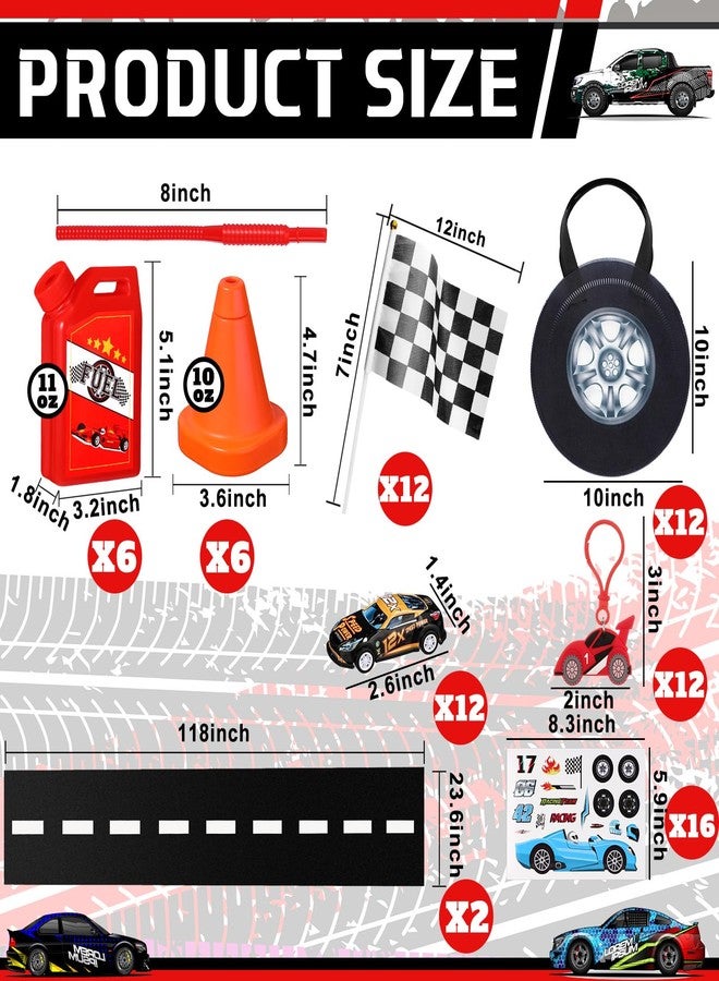 Mifoci 78 Pcs Racing Birthday Party Supplies Include 6 Fuel Cup 6 Cone Cup 12 Wheel Bag 12 Race Toys 12 Racing keychain 16 Stickers 12 Checkered Flag 2 Floor Banner for Construction - Image 3